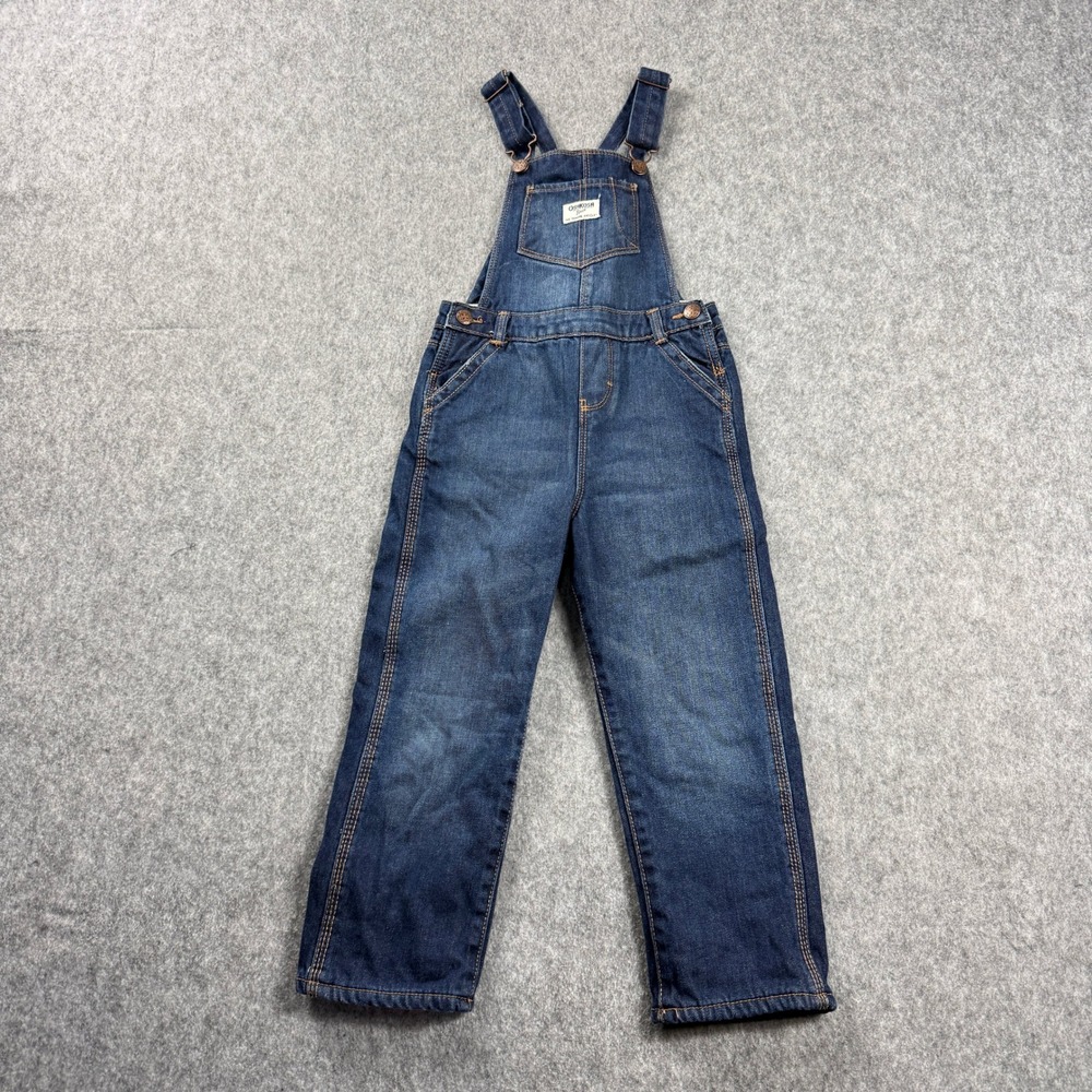 OshKosh Bgosh Girl 5T Blue Denim Fleece Lined Bib Overalls Vest Back Pink Lining